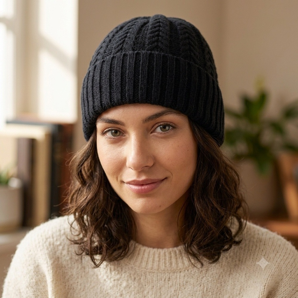 Adrienne Landau Black Beanie Hat Womens OS Sweater Knit Cap Witchy Whimsigoth